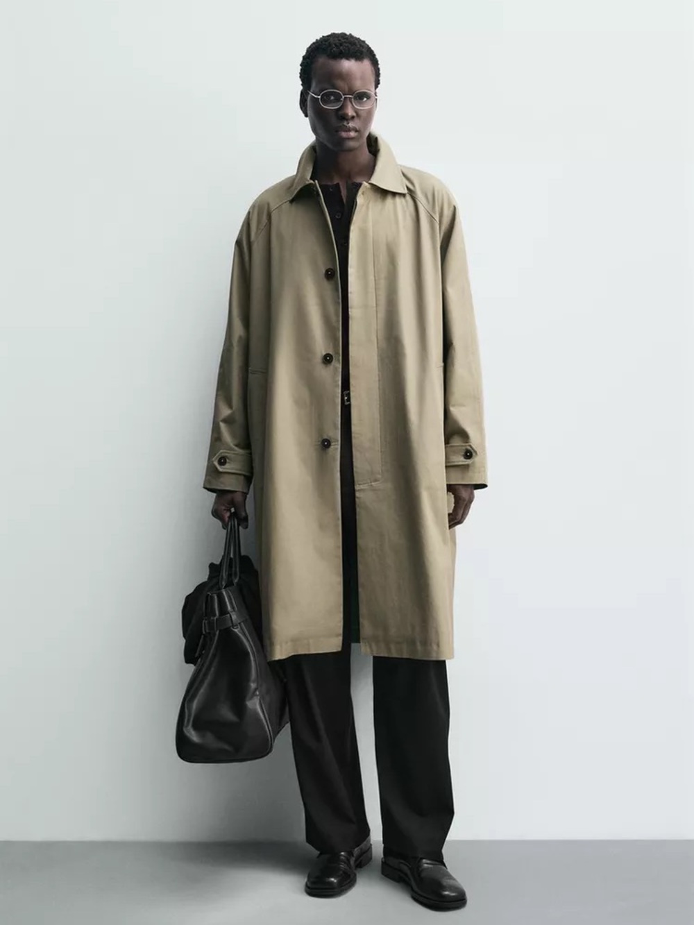 NWT Zara Trench Coat Men's Relaxed Fit Size L 100% cotton Sand Beige Classic